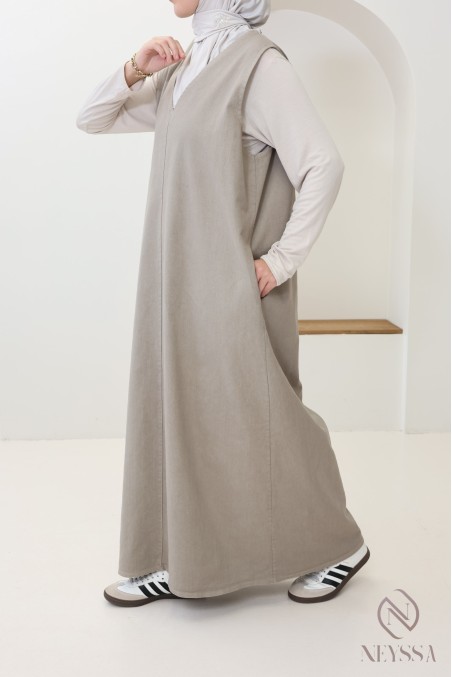 Ärmelloses Jeanskleid in Taupe, 100 % Baumwolle