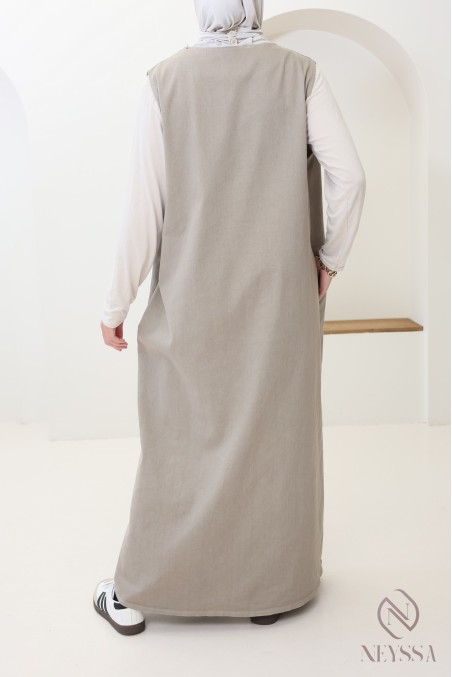 Ärmelloses Jeanskleid in Taupe, 100 % Baumwolle