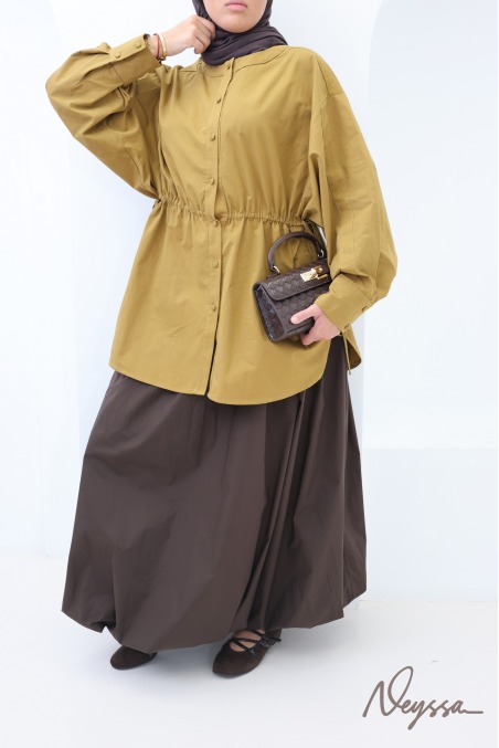 Chemise oversize 100% coton Olive tendance