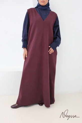 Robe burgundy tendance longue en jean avec col v 100%