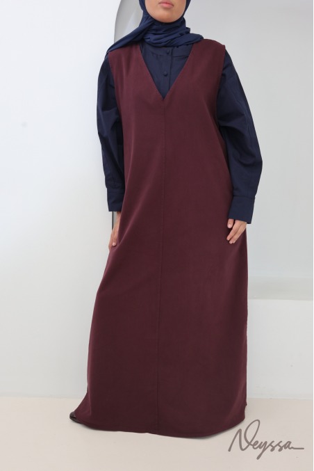 Robe burgundy tendance longue en jean avec col v 100%