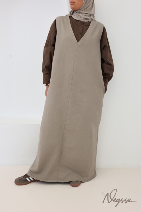 Robe en jean sans manches taupe 100% coton