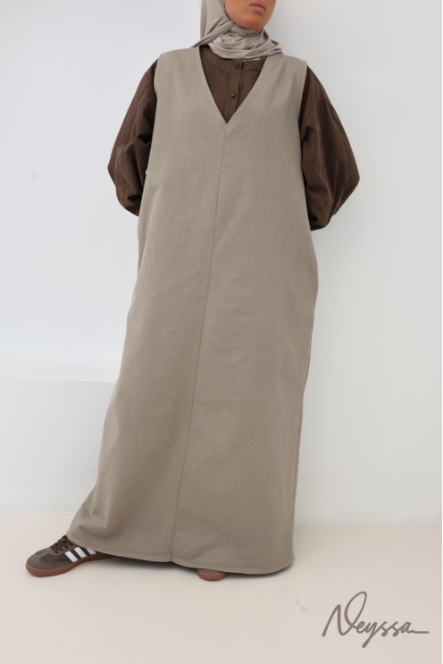 Taupe Sleeveless Denim Dress, 100% Cotton