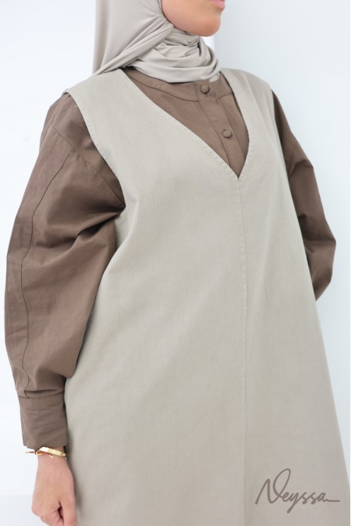 Taupe Sleeveless Denim Dress, 100% Cotton