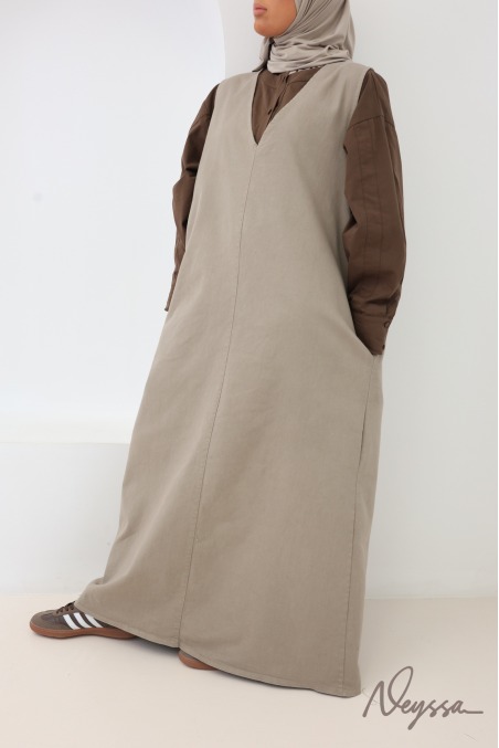 Robe en jean sans manches taupe 100% coton