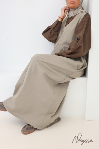 Robe en jean sans manches taupe 100% coton 2