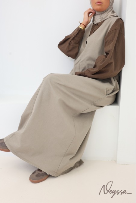 Taupe Sleeveless Denim Dress, 100% Cotton
