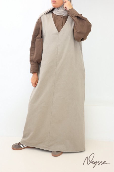 Taupe Sleeveless Denim Dress, 100% Cotton