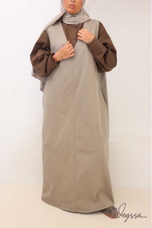 Robe en jean sans manches taupe 100% coton