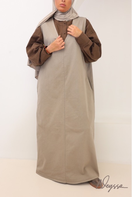 Taupe Sleeveless Denim Dress, 100% Cotton