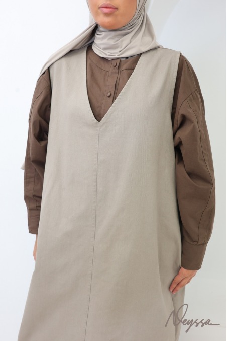 Taupe Sleeveless Denim Dress, 100% Cotton