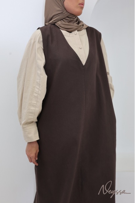 Langes Jeanskleid mit V-Ausschnitt aus 100 % Baumwolle, Braun