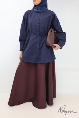 Burgundy long flared skirt, trendy suit-style fabric 2