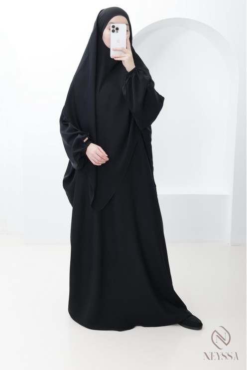 Ensemble abaya khimar avec poche sur le buste, pour la omra femme