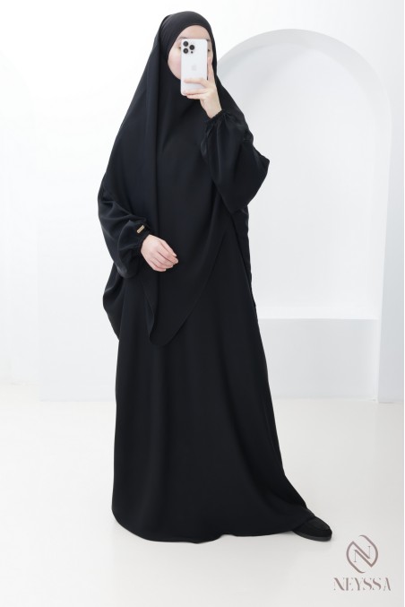 Ensemble abaya khimar avec poche sur le buste, pour la omra femme