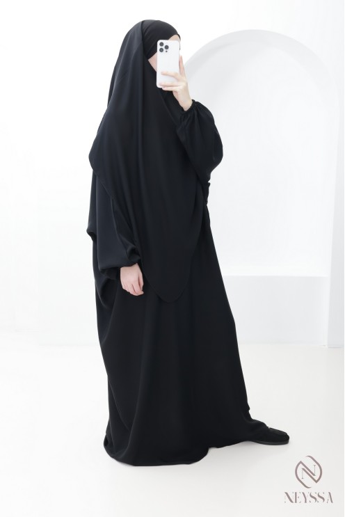 Ensemble abaya khimar avec poche sur le buste, pour la omra femme