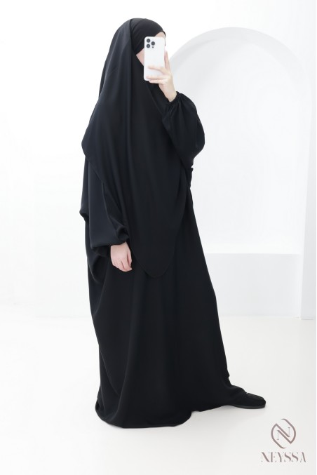 Ensemble abaya khimar avec poche sur le buste, pour la omra femme