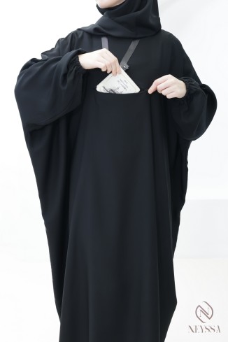 Ensemble abaya khimar avec poche sur le buste, pour la omra femme