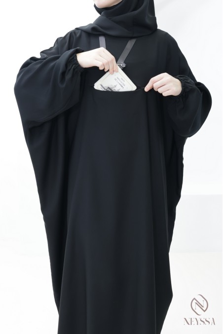 Ensemble abaya khimar avec poche sur le buste, pour la omra femme