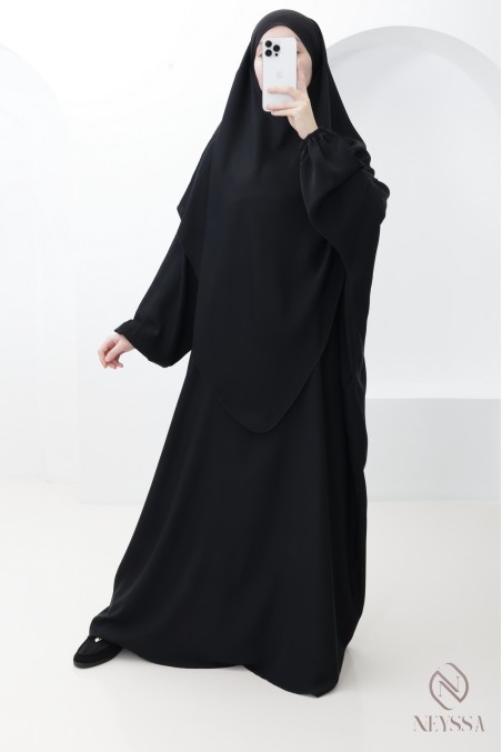 Ensemble abaya khimar avec poche sur le buste, pour la omra femme