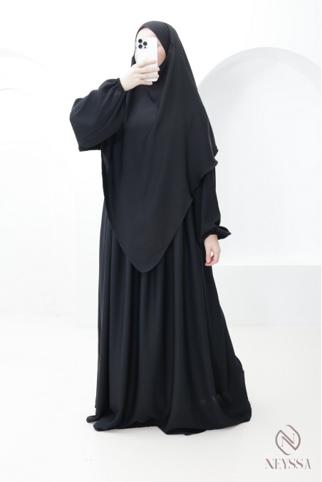 Abaya with pocket on the bust + long pointed khimar, Nidah silk