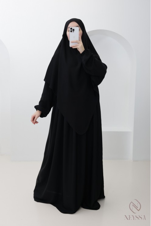 Set aus Abaya mit Brusttasche + langem spitzen Khimar
