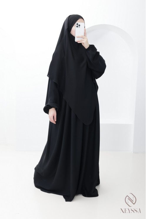 Abaya with pocket on the bust + long pointed khimar, Nidah silk