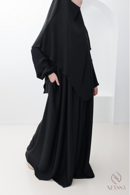Set aus Abaya mit Brusttasche + langem spitzen Khimar