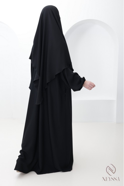 Set aus Abaya mit Brusttasche + langem spitzen Khimar