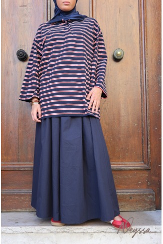 Oversize-Damenpullover mit Streifen, 95 % Baumwolle, Polo-Kragen