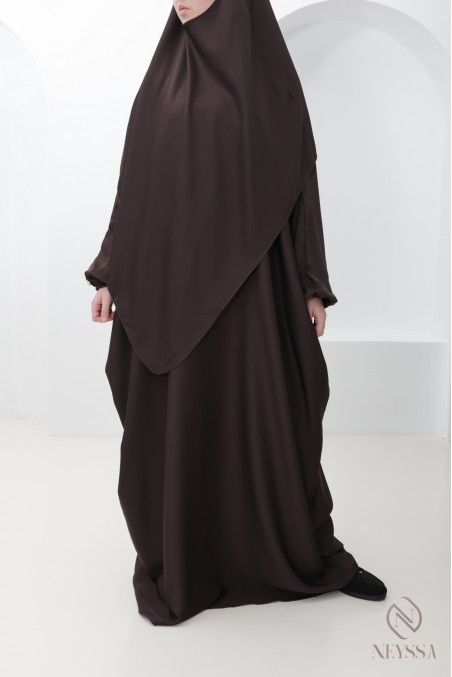 Loose-fitting brown women's abaya khimar with pocket Special for Umrah