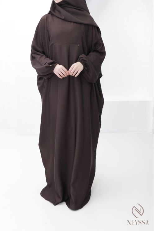 Abaya khimar marron femme ample avec poche Spécial Omra & Hajj