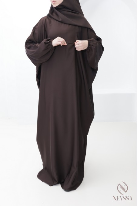 Abaya khimar marron femme ample avec poche Spécial Omra & Hajj