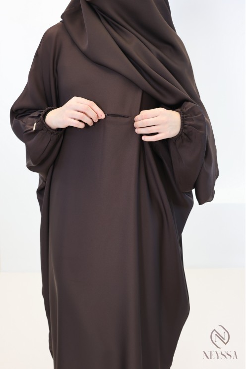 Loose-fitting brown women's abaya khimar with pocket Special for Umrah