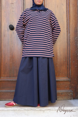 Women’s oversized striped jumper, 95% cotton, polo neck 2