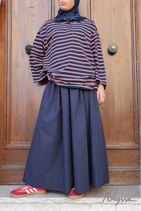 Oversize-Damenpullover mit Streifen, 95 % Baumwolle, Polo-Kragen