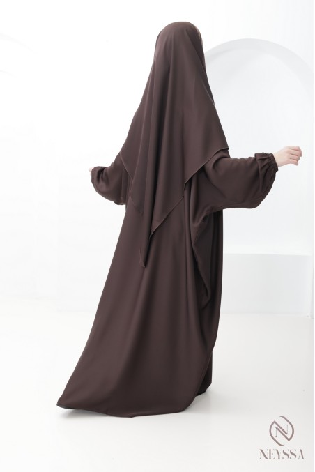 Abaya khimar marron femme ample avec poche Spécial Omra & Hajj