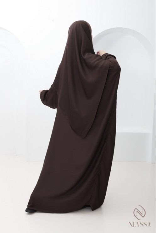 Abaya khimar marron femme ample avec poche Spécial Omra & Hajj