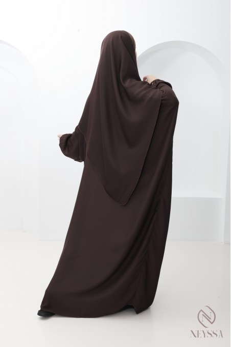 Abaya khimar marron femme ample avec poche Spécial Omra & Hajj