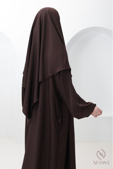 Ensemble abaya khimar poche sur le buste, parfait pour tenue omra
