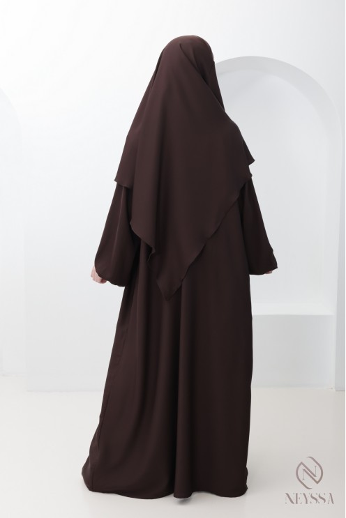 Ensemble abaya khimar poche sur le buste, parfait pour tenue omra