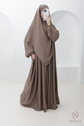 Ensemble abaya khimar soie de Nidah, poche zippée sur le buste