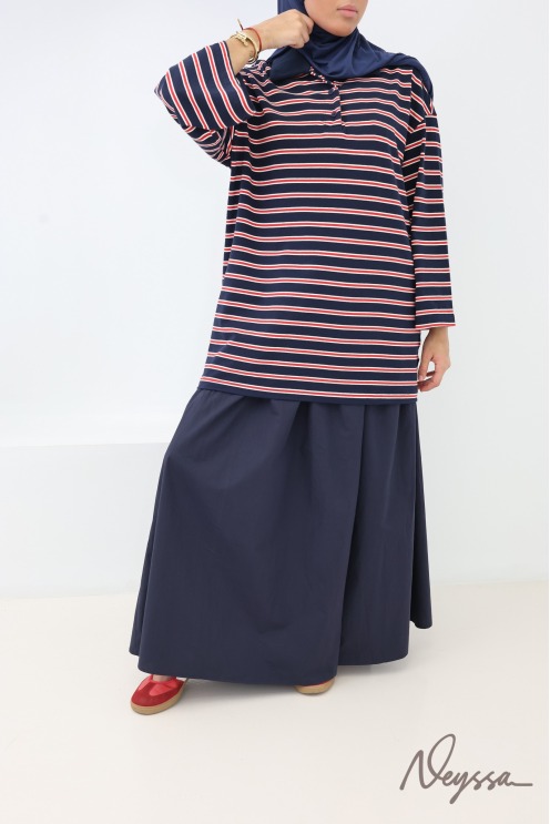 Women’s oversized striped jumper, 95% cotton, polo neck