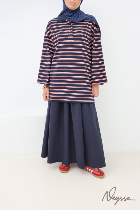 Women’s oversized striped jumper, 95% cotton, polo neck