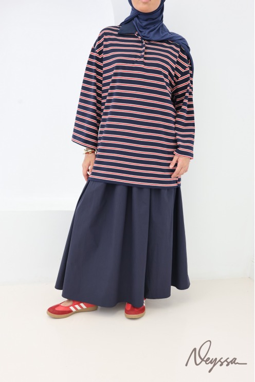 Women’s oversized striped jumper, 95% cotton, polo neck