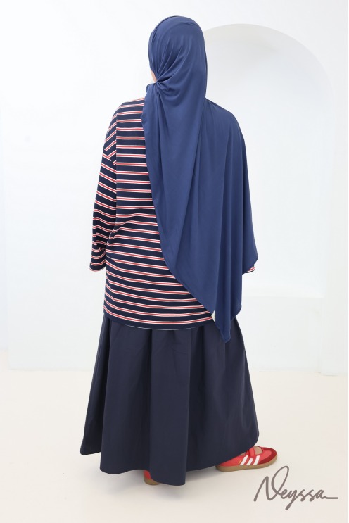 Women’s oversized striped jumper, 95% cotton, polo neck
