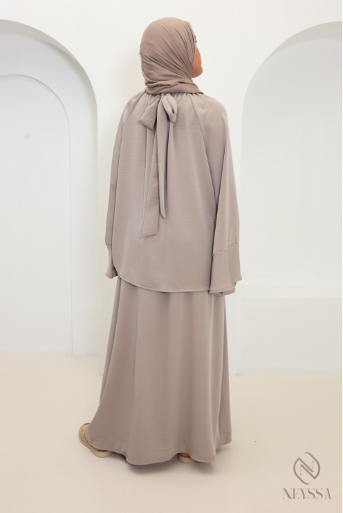Ensemble 2 pièces taupe jupe longue élastique haut col montant