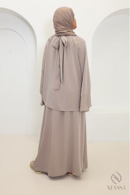 Ensemble 2 pièces taupe jupe longue élastique haut col montant