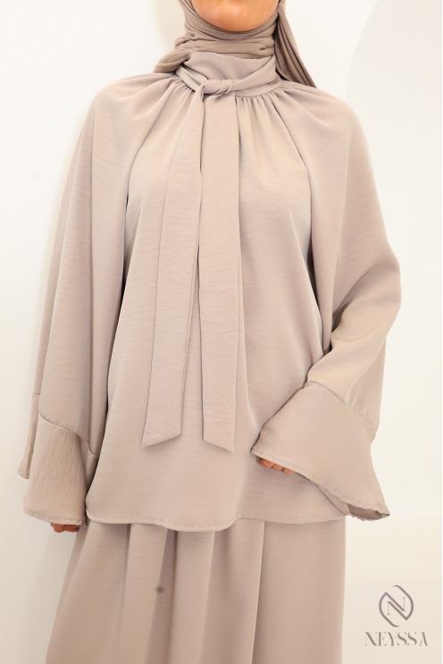 2-teiliges Set in Taupe mit langem Rock mit Gummizug
