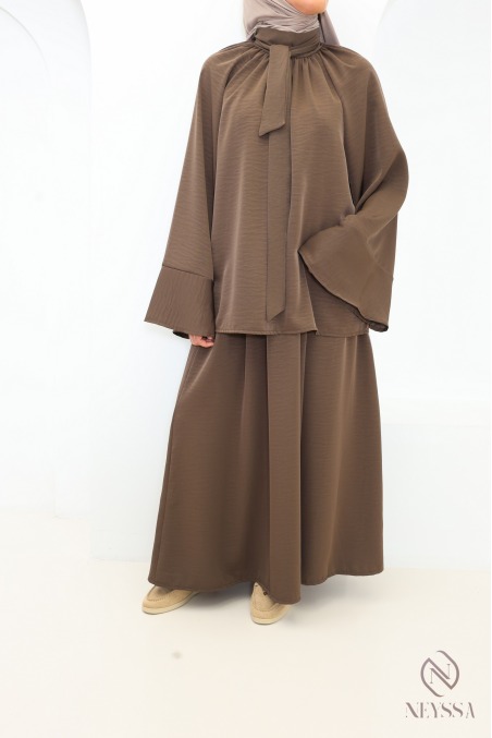 Ensemble tunique longue jupe longue élastique au tissu fluide